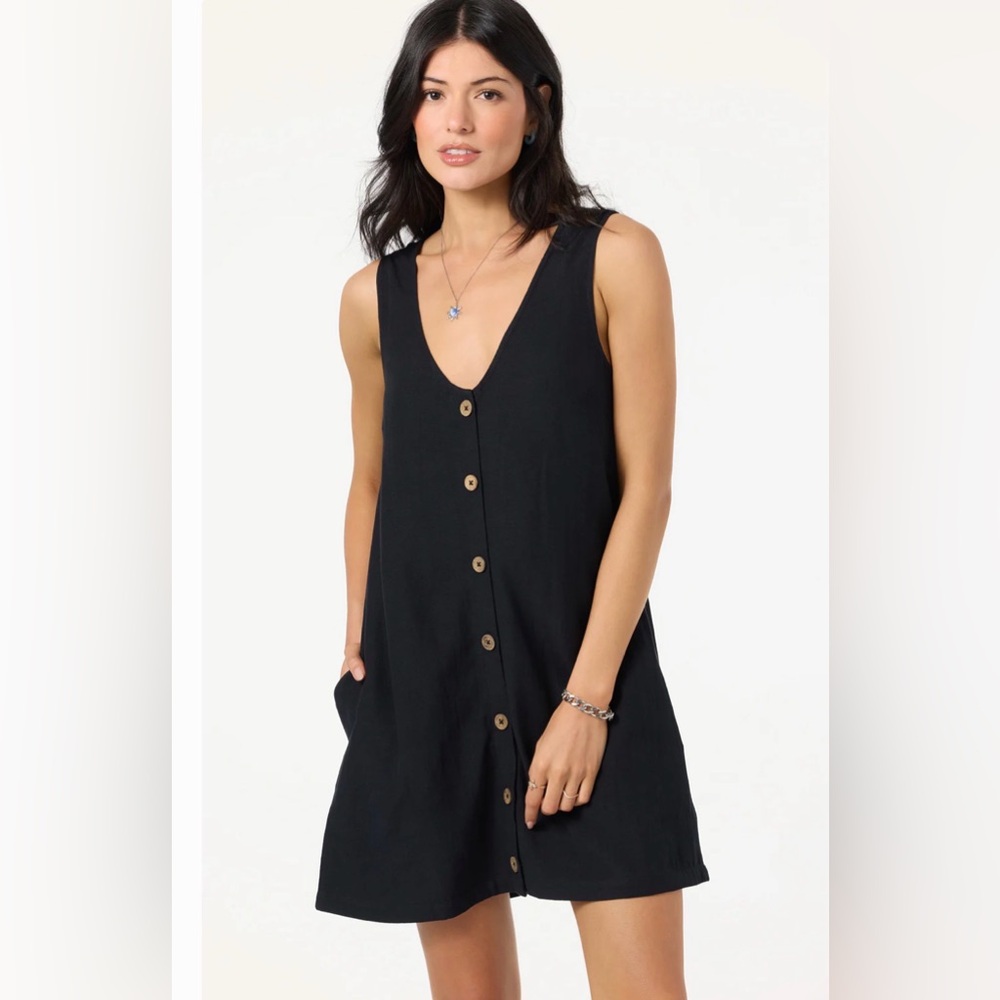 Roxy Black Sleeveless Mini Dress with Buttons
